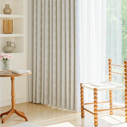 100% Boho Blackout Curtains 72 Inches Long for Bedroom, Taupe on Beige Patterned Bohemian Curtains for Living Room, Geometric Striped Thermal Insulated Window Drapes Gromment Top 2 Panels