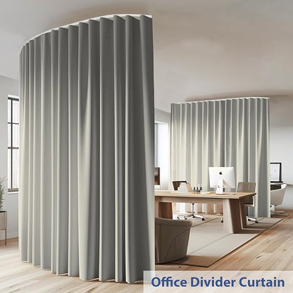Room Divider Ceiling Mounted Curtains Track Sets Extra Wide Blackout Curtain Flexible Tracks for Bedroom Privacy Partition Separator, 1 Panel Light Grey Drape and White Rail, W15 x H9ft