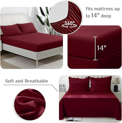 JOLLYVOGUE Queen Comforter Set, Ultra-Soft Bed in a Bag Queen Size 7 Pieces, Oeko-TEX Certified Bedding Set with Down Alternative Comforter, Sheets, Pillowcases & Shams, Burgundy