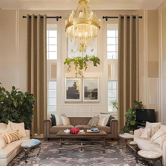 Extra Long Linen Curtains 120 inch Length 2 Panels Thick Faux Linen Blended Window Drapes Burlap Textured Curtains with Grommet for Living Room Farmhouse 10ft (52x120 Light Coffee) Natural