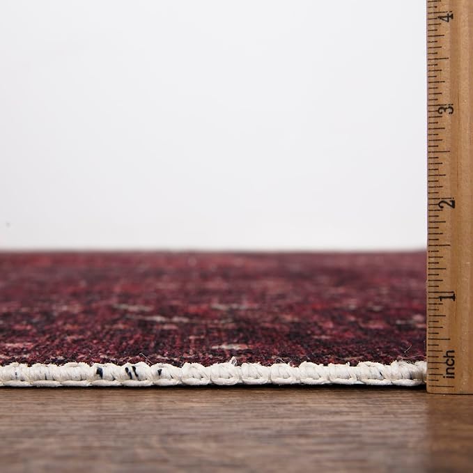 Bloom Rugs Washable Non-Slip 6' x 9' Rug - Dark Red Traditional Bordered Area Rug for Living Room, Bedroom, Dining Room, and Kitchen - Exact Size: 6' x 9'