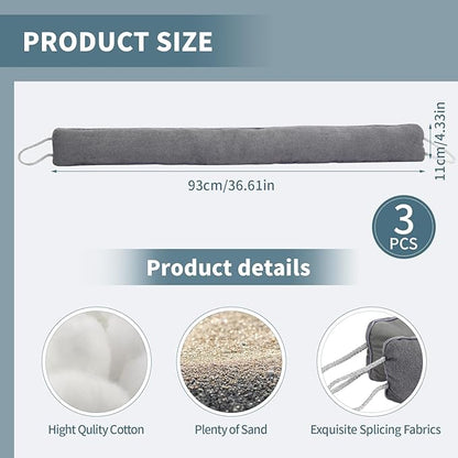 Qunclay 3 Pcs Weighted Under Door Draft Stopper 36 x 4 Inches Door Sound Blocker Sound Proof Draft Guard for Bottom of Wind Noise Air Reducer(Gray)