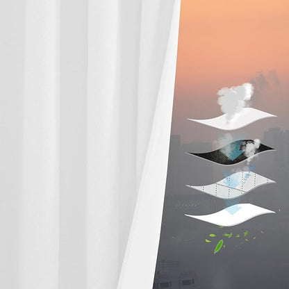 RYB HOME 4 in 1 Set Dust Filter - Soundproof - Blackout - Insulating, Energy Efficiency Linen Curtains for Kids Bedroom Living Room Divider Apartment Hotel Office Theatre, White, W 52 x L 84, 2 Pcs