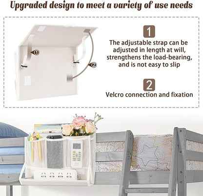 Bedside Caddy Bedside Storage Organizer Bedside Organizer with Power Strip Holder and 2 Adjustable Straps for Home Bunk Bed College Dorm Sofa (2 Pack White)