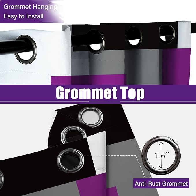 Purple 100% Blackout Curtains for Bedroom 84 inch Length 2 Panels Set Black Grey Modern Abstract Geometric Black Out Curtains Insulated Room Darkening Window Drapes for Living Room, 52Wx84L