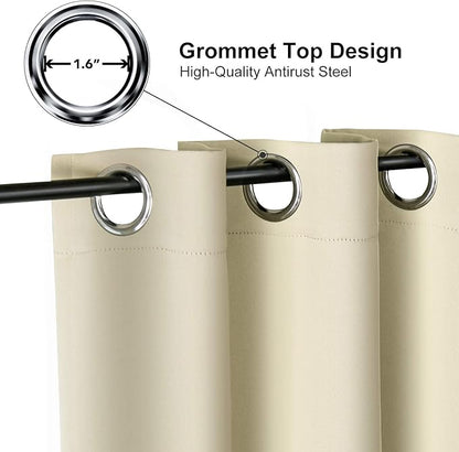 ChrisDowa Room Darkening Curtains 90 Inches Long 2 Panels Set for Living Room, Grommet Thermal Insulated Blackout Curtains for Bedroom (Beige, 52 x 90 Inch)