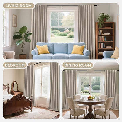 Joydeco Beige 100% Blackout Curtains 102 Inch 2 Panels, Luxury Thermal Beige Velvet Curtains for Bedroom Living Room, Soundproof Blackout Window Drapes, Rod Pocket & Back Tab (52W x 102L)