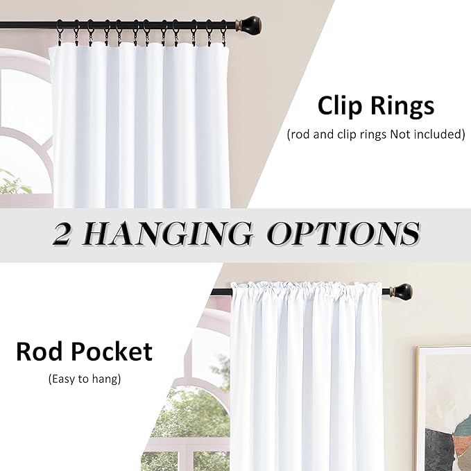 Light Filter Low Shading Effect Curtains Set for Windows,96 Inch Length Room Darkenging Energy Efficient Privacy Assured Window Treatment Curtains(Pure White,Pack of 2,52 inches W x 96 inches L)