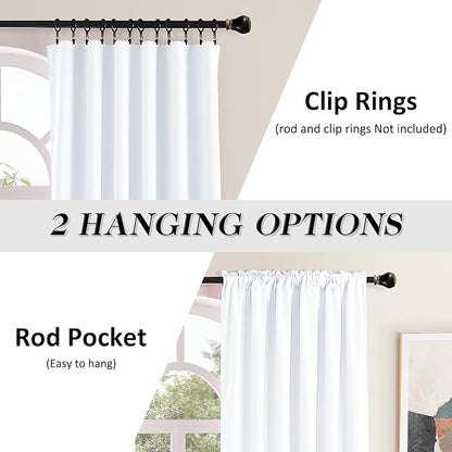 Light Filter Low Shading Effect Curtains Set for Windows,96 Inch Length Room Darkenging Energy Efficient Privacy Assured Window Treatment Curtains(Pure White,Pack of 2,52 inches W x 96 inches L)