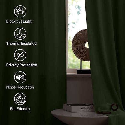 StangH Sage Green Velvet Curtains 105 inches Long Modern Room Darkening Privacy Drapes for Office, Heavy Soft Thermal Insulated Curtains, W52 x L105, 2 Panels