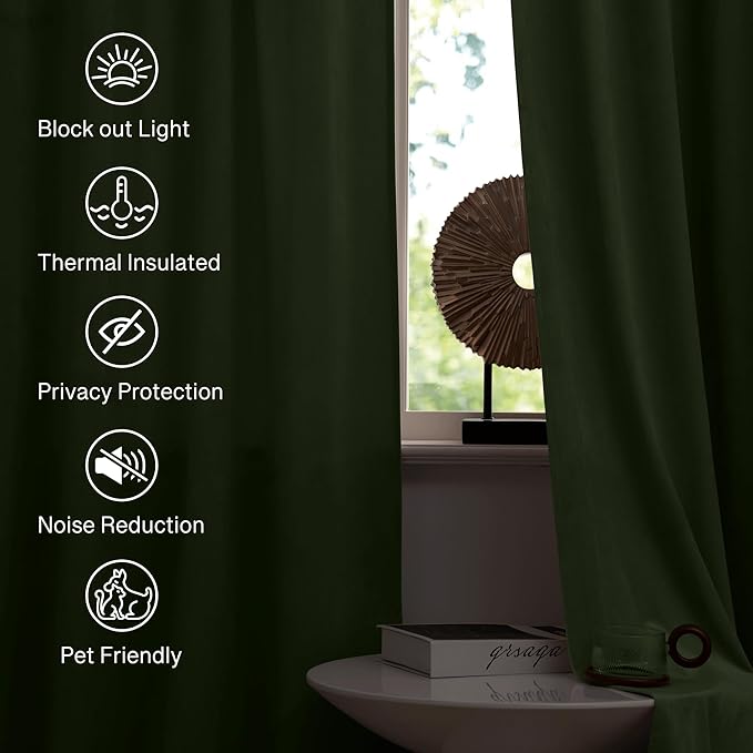 StangH Sage Green Velvet Curtains - Rod Pocket Room Darkening Curtain Panels Heritage Plush Heat Insulation Drapes for Nursery/Bedroom/Living Room, W52 x L84, 2 Panels