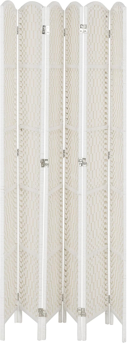 HOMCOM Room Divider, 6 Panel Folding Privacy Screen, 6FT Tall Portable Wicker Weave Partition Wall Divider for Bedroom, Home Office, White