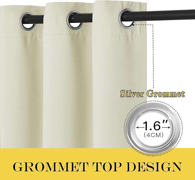 NICETOWN Blackout Living Room Curtain 84 inches Long - Thermal Insulated Grommet Room Darkening Window Treatment Sound Dampening Drape for Bedroom (Beige, W52 x L84, 1 Panel)