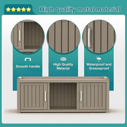 ROJIK Shoe Cabinet Waterproof UV-Resistant,Storage Bench Indoor Outdoor with Adjustable Shelves,for Entryway Bedroom,Hallway,Living Room(2 Door,Grey)