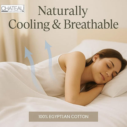 CHATEAU HOME COLLECTION 400 Thread Count Cotton Bed Sheets King Size, 15" Deep Pocket King Sheet Set, 4 Piece Naturally Cool Soft Sateen Weave Machine Washable Fully Elasticated- Light Blue