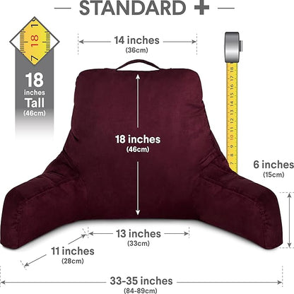 Husband Pillow Aspen Mauve Purple, Standard+ Reading Pillow Bed Rest Chair, Two-Sided Reversible Fabric, Large Lounge Cushion Adult Backrest with Arms, Comfy Back Support for Sit Sitting Up, Washable