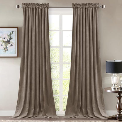 StangH Taupe Velvet Room Darkening Curtains Premium Soft Thermal Insulated Drapes for Bedroom/Office, Noise Reduction Curtains, Modern Decor, W52 x L105, 2 Panels