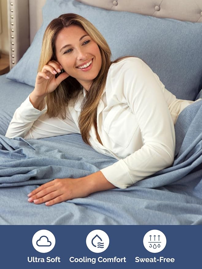 Extra Deep King Sheet Set - 6 Piece Breathable and Cooling Sheets - Hotel Luxury Bed Sheets Set - Easy Fit - Soft, Wrinkle Free and Comfy Sheets Set - Heathered Blue Sheet Set with Extra Deep Pockets