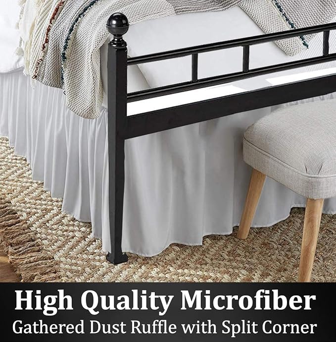 Ruffled Bed Skirt with Split Corners, Light Grey, Twin 14 Inch Drop Bedskirt, Hotel Quality Brushed Microfiber Wrinkle Free Dust Ruffle Bed Skirt Twin Size
