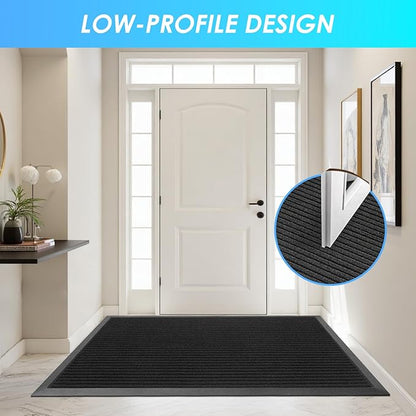 Vicwe Front Door Mat Indoor Outdoor Entrance, 71"x48" Heavy Duty Non-Slip Rubber Doormats, Low Profile,Easy Clean Entryway Floor Mats for Outside, Porch, Patios,Black