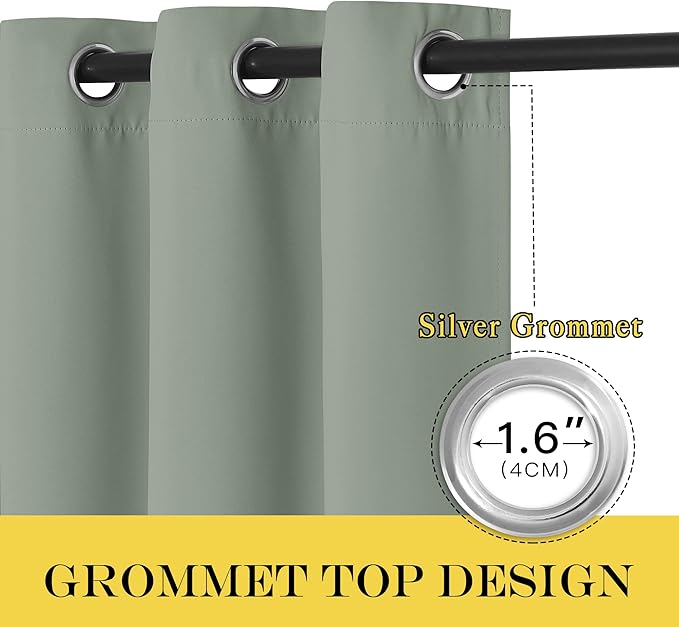 NICETOWN Sage Green Sliding Door Curtains 108 inches Long - Grommet Blackout Room Darkening French Door Sound Reducing Thermal Curtain for Living Room/Bedroom (W100 x L108, 1 Panel)