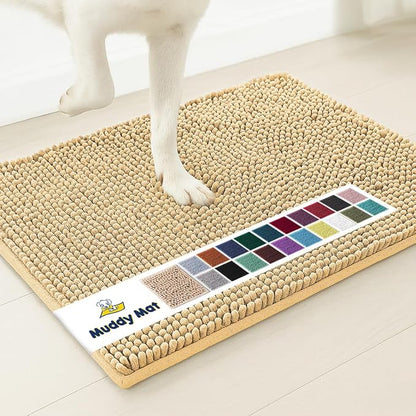 Muddy Mat® Shown on TV – Super Absorbent Microfiber Dog Door Mat for Muddy Paws, Non-Slip Washable Pet Rug, Quick Dry Chenille Entryway Carpet, Machine Washable Indoor Outdoor mat, Beige 30"x19"