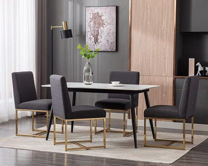 CIMOTA Black Modern Dining Chairs Set of 8, Upholstered Dining Room Chairs Armless Guest Side Chair with Gold Base for Dining Room/Kitchen, Charcoal Black, 8PCS