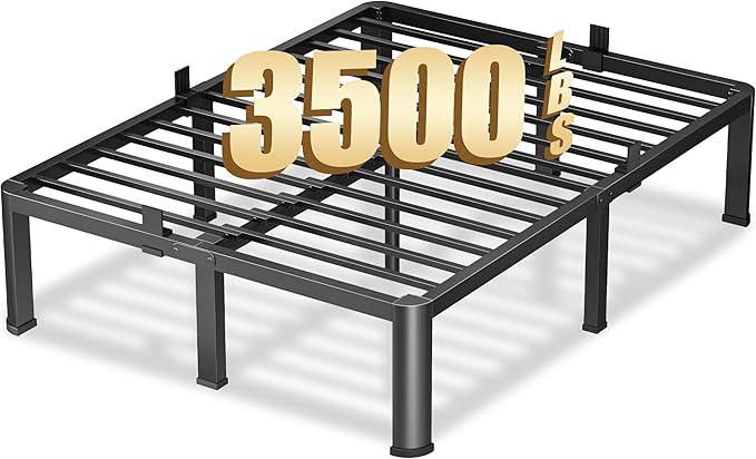 14 Inch King Heavy Duty 3500 lbs Bed Frame with Round-Corner Legs & Anti-Squeak Design – Quick Assembly Metal Platform, No Box Spring Needed