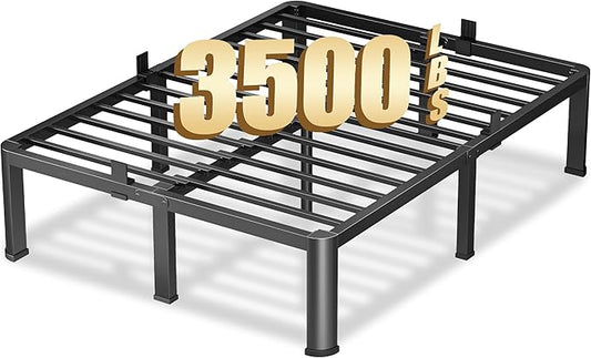 12 Inch Queen Heavy Duty 3500 lbs Bed Frame with Round-Corner Legs & Anti-Squeak Design – Quick Assembly Metal Platform, No Box Spring Needed