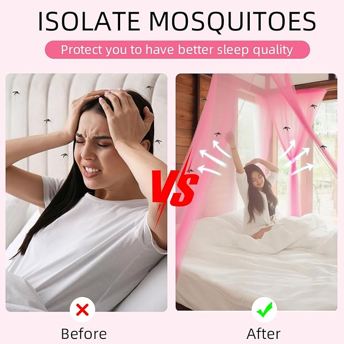 4 Corners Mosquito Net for Mosquiteros para Camas Bed Canopies Netting Bed Drapes Rectangular Mosquito Mesh for Camping Home Outdoor Travel(Pink,L75 X W47 X H59 Inch,1 Opening)