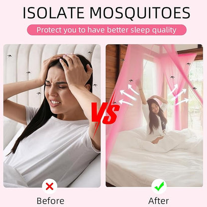 4 Corners Mosquito Net for Mosquiteros para Camas Bed Canopies Netting Bed Drapes Rectangular Mosquito Mesh for Camping Home Outdoor Travel(Pink,L75 X W47 X H59 Inch,1 Opening)