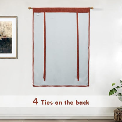 DriftAway Double Layer Linen Blackout Tie Up Curtains Thermal Insulated Fully Lined Balloon Roman Shade Bathroom Window Adjustable Rod Pocket for Small Window 45 Inch by 63 Inch Burnt Orange