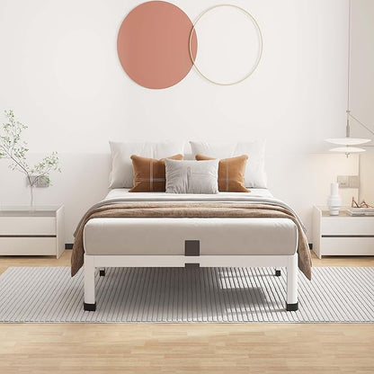 ROIL 7 Inch White Twin Bed Frame with Rounded Corner and Mattress Retainers, 3500LBS Heavy Duty Steel Slats No Box Spring Needed Platform Noise-Free Easy Assembly