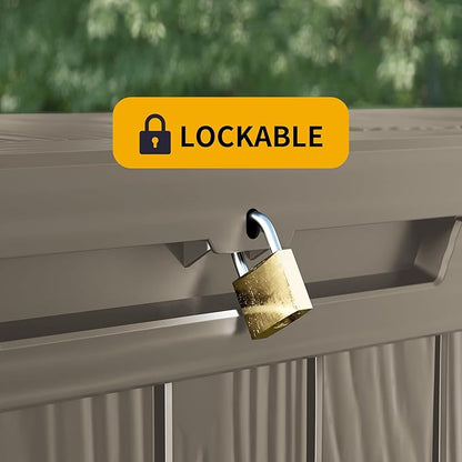 Outdoor Storage Box Waterproof, 200 Gallon Lockable Resin Large Deck Box, Patio Storage Bin for Pool Accessories Cushion Furniture, Garden Tools, UV-Resistant Outside Delivery, Grey