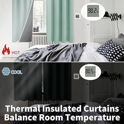 BGment Thermal Insulated 100% Blackout Curtains for Bedroom with Black Liner, Double Layer Full Room Darkening Noise Reducing Grommet Curtain (38 x 63 Inch, Frosty Green, 2 Panels)