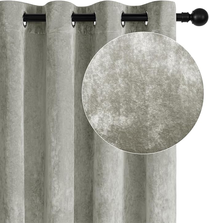 SMILETIME Silver Grey Crushed Velvet Curtains 52x108 inch Luxurious Thermal Insulated Soundproof Drapes for Living Room Bedroom Office Soft and Durable Light-Filtering Window Treatments, 2 Panels