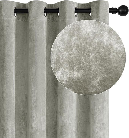 SMILETIME Silver Grey Crushed Velvet Curtains 52x84 inch Luxurious Thermal Insulated Soundproof Drapes for Living Room Bedroom Office Soft and Durable Light-Filtering Window Treatments, 2 Panels
