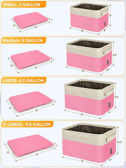 BALEINE 1 Pack Fabric Storage Bins for Shelves, Linen Storage Baskets for Organizing, Decorative Closet Bins for Clothes, Home (Pink, 14''x10''x8.5')