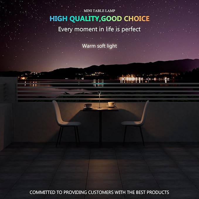 Modern LED Color-Changing Cordless Table lamp, 7 Colors, metal Shade, Touch control with sleep mode for Restaurant, Bedroom, Outdoor Camping, Coffee Shop, Night Light, Rechargeable (Black 1pack)