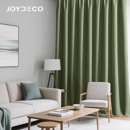 Joydeco Coconut Green Velvet Curtains 90 Inches 2 Panels, Luxury Thermal Insulated Soft Green Curtains for Bedroom & Living Room, Room Darkening Velvet Drapes, Rod Pocket (52W x 90L)