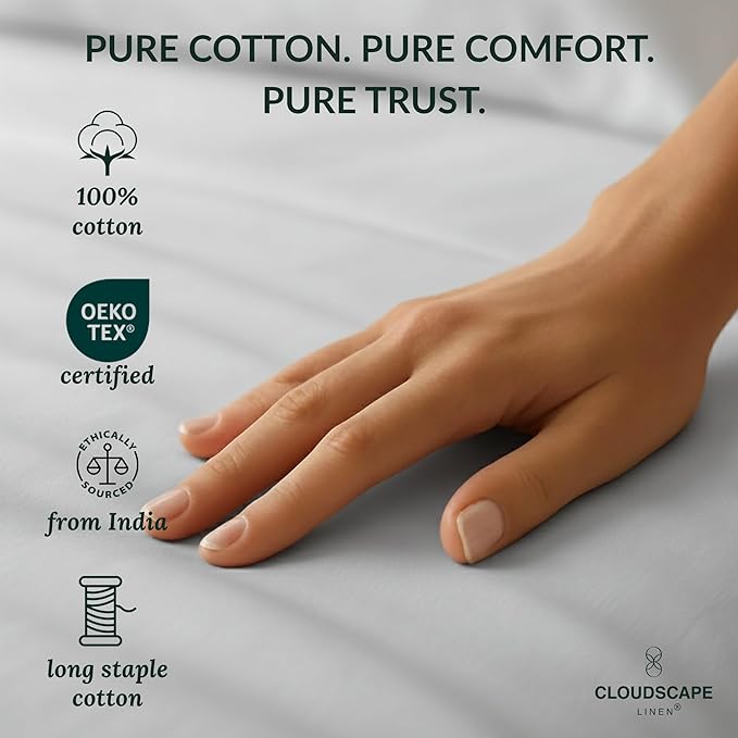 Cloud Scape Linen 100% Egyptian Cotton Sheets Full Size, 4 Pieces Luxury Bedding Set, 400 Thread Count,Hotel Quality, Silky Soft, Deep Pockets up to 17, Light Grey