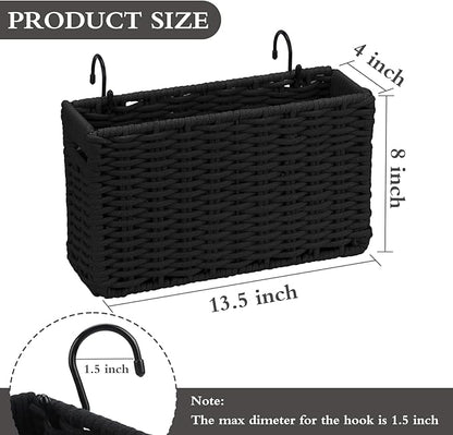 Cotton Rope Woven Bedside Caddy for Dorm Bed, Foldable Bedside Shelf Bunk Bed Accessories, College Dorm Room Essentials Hanging Organizers Storage Basket, Room Decor Magazine File Holder (Black)