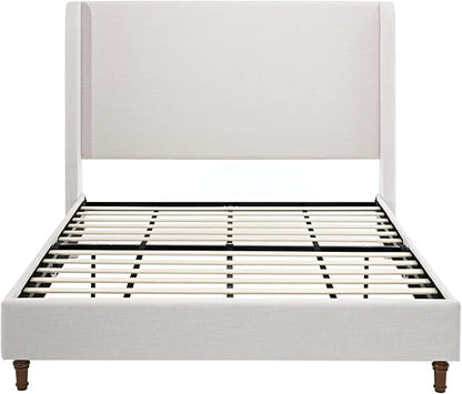 Harper Upholstered Bed with 54" Tall Headboard - Wingback Chenille Platform Bed Frame, Solid Wood Feet, Sturdy Metal Base, Easy Assembly (Textured Ivory, Queen (U.S. Standard))