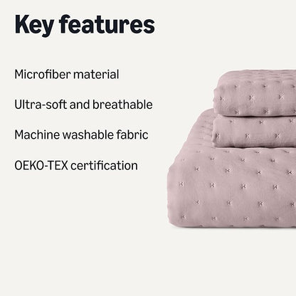 Amazon Basics Brushed Microfiber Quilt Set, Extra Soft with Natural Texture, 3-Piece,King, Purple