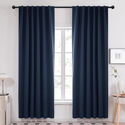 Deconovo Solid Back Tab Curtains Blackout Curtains Thermal Insulated Drapes and Curtains Room Darkening Curtains for Bedroom 52Wx95L Inch Navy Blue 1 Set