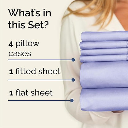 Cal King 6 Piece Sheet Set - Cooling, Comfy & Breathable - Hotel Luxury Bedding, Includes Fitted Sheet for Women, Men, Kids & Teens - 1 Flat, 1 Fitted Sheet, 4 Pillowcases w/Deep Pockets - Lavender