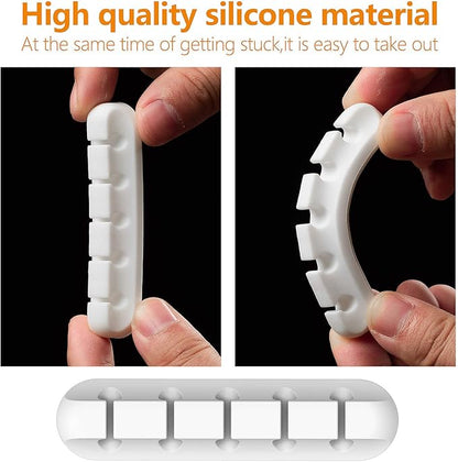 Cord Holder Cable Organizer Clips – Self Adhesive Cord Organizer for Desk, Car, Nightstands, Office, White Silicone Cord Keeper Cable Clips Wire Holders for Phone Charger Cords (7-5-3-1-1 Slots)