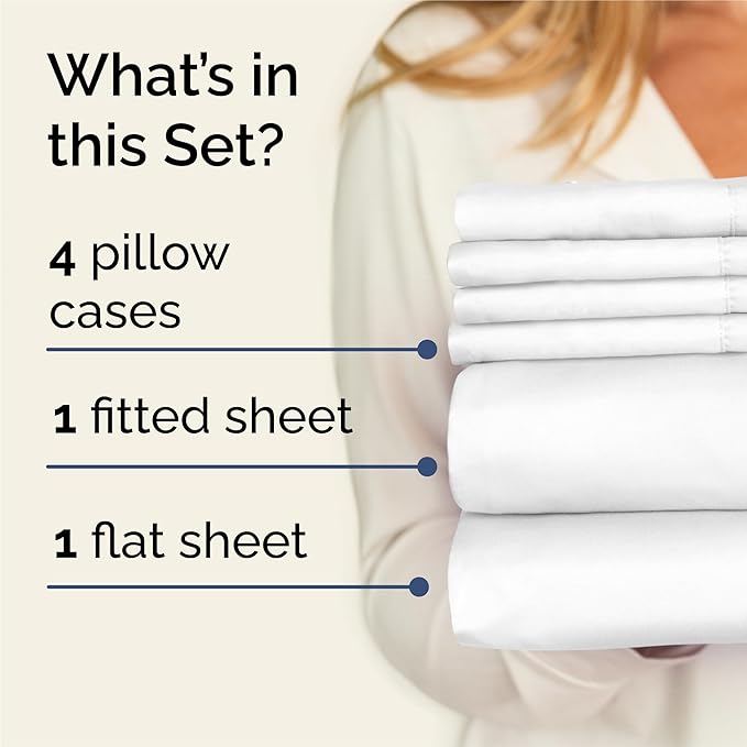 King 6 Piece Sheet Set - Cooling, Comfy & Breathable - Hotel Luxury Bedding, Includes Fitted Sheet for Women, Men, Kids and Teens - 1 Flat, 1 Fitted Sheet, 4 Pillowcases with Deep Pockets - White