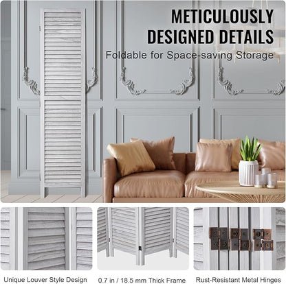 VEVOR Wood Room Divider, 6 Panel Wood Folding Privacy Screen, 66.9 Inches Tall Indoor Louvered Wooden Partition, Portable Decoration Screen, for Room Separation, Home, Office, Restaurant & Bedroom