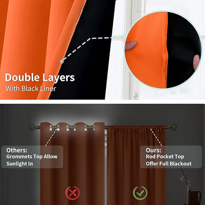 BGment Burnt Orange 100% Blackout Curtains for Bedroom, Fall Full Room Darkening Noise Reducing Living Room Curtains 63 Inch Length, Thermal Insulated Rod Pocket Window Drapes 2 Panels, 42 Inch Wide